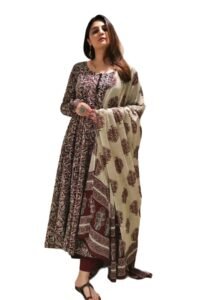 Nermosa Women Printed Anarkali Kurta and Pant Set with Dupatta | Printed Kurta Set | Women Kurta Sets |