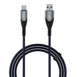 boAt Type A to C 65W Fast Charging Cable with 480 Mbps Data Transfer, Tangle-Free Cable in Premium Nylon Braided Design & Durable Aluminium Alloy Shell (Electric Blue)