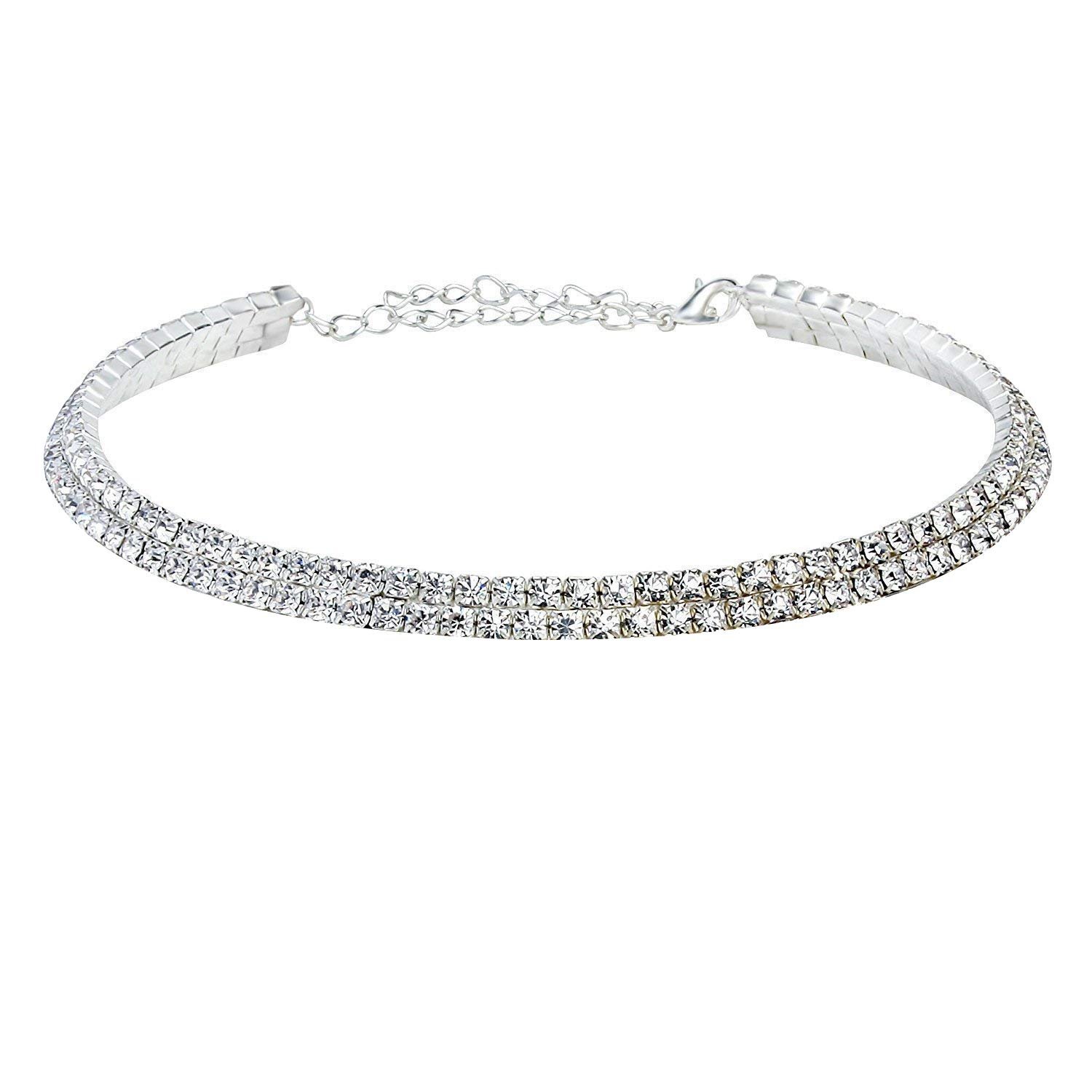 YouBella Fashion Jewellery Silver Crystal Rhinestone Choker Necklace for Women.(Valentine Gift Special)