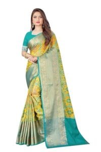 SWORNOF Women’s kanjivaram banarasi silk saree for festival Wedding silk with rich pallu Design sarees for women with Unstitched blouse piece