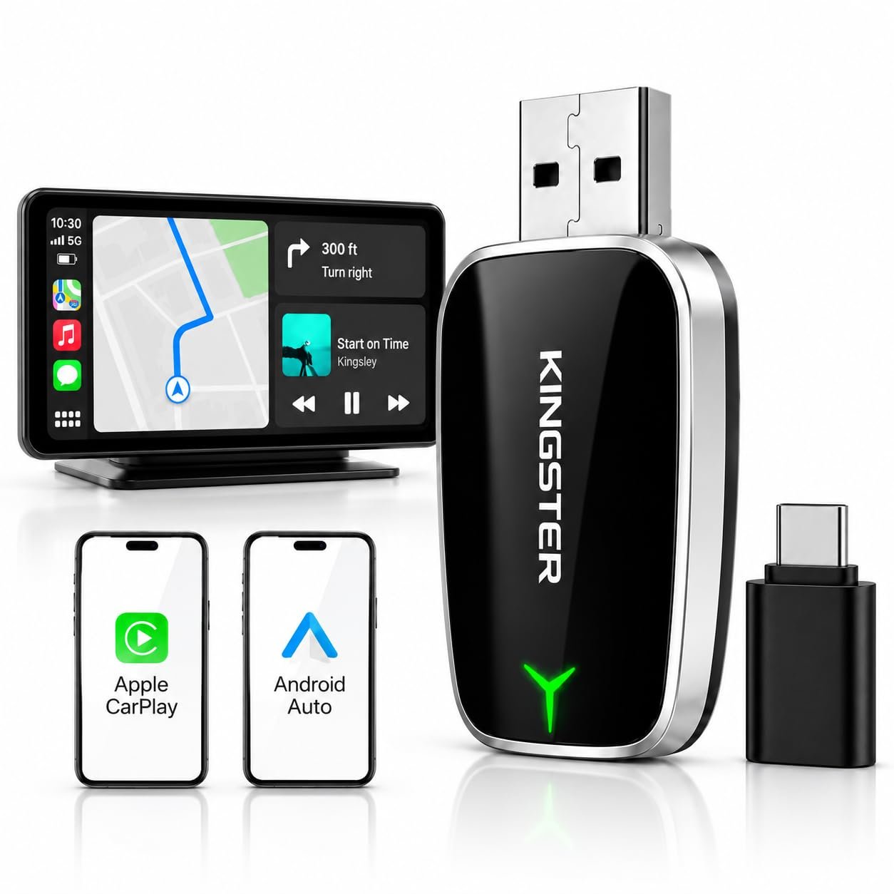 KINGSTER 2-in-1 Wireless CarPlay & Android Auto Adapter for OEM Wired Cars