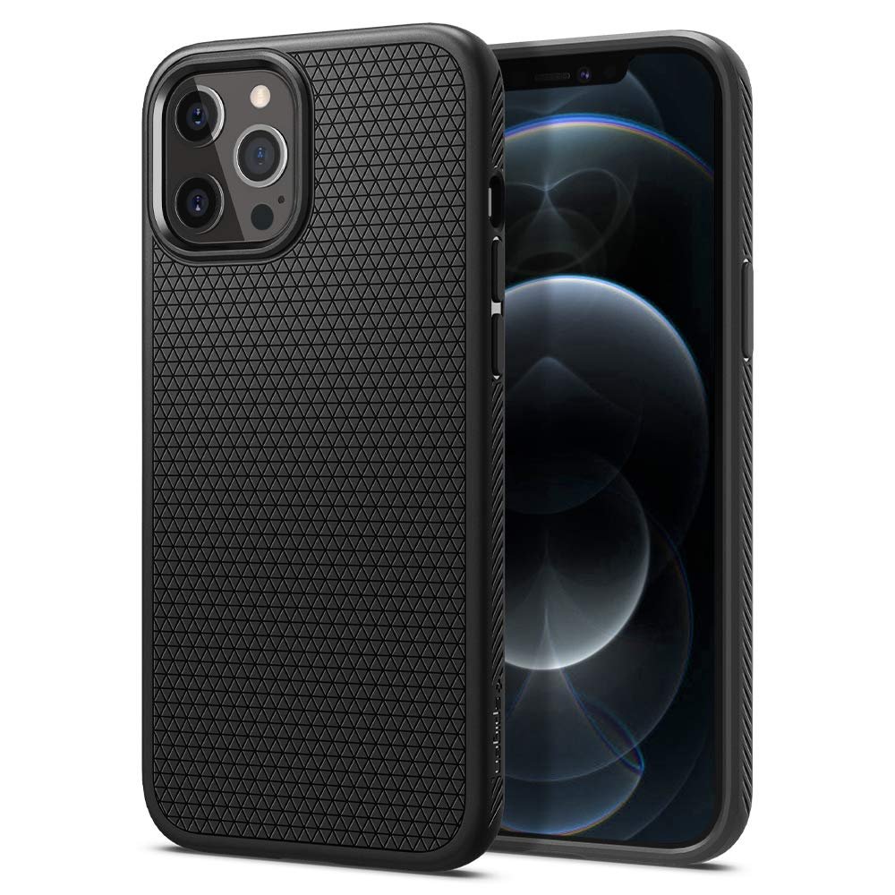 Spigen Liquid Air Back Cover Case for iPhone 12 Pro Max, Durable Protection, Air Cushion Technology – TPU | Matte Black