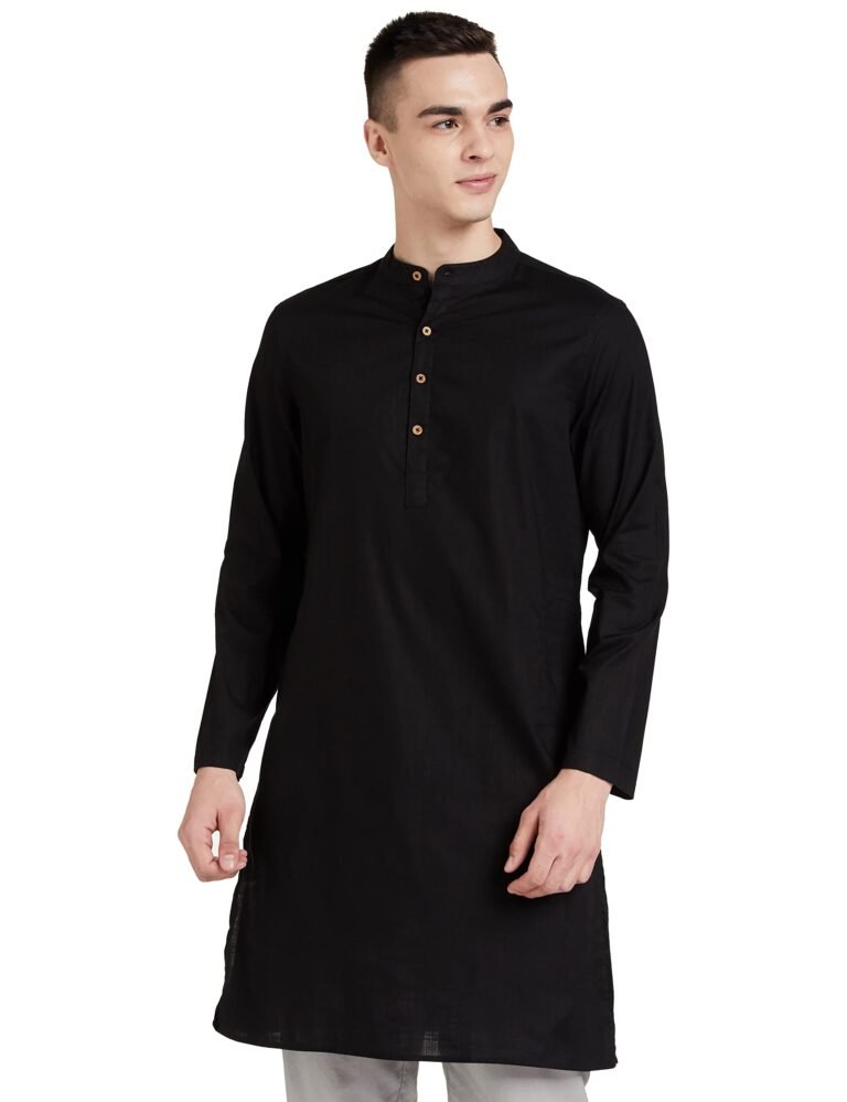 Amazon Brand – Symbol Men’s 100% Cotton Solid Long Length Casual Kurta – Regular Fit (Available in Plus Sizes)