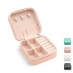 TRODANCE Faux Leather Mini Jewelry Travel Case,Small Travel Jewelry Organizer, Portable Jewelry Box Travel Mini Storage Organizer Portable Display Storage Box For Rings Earrings Necklaces Gifts (Pink)