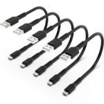 Short Micro USB Cable 1ft [5 Pack] USB 2.0 Micro USB Charging Cable Android Charger Cord for Samsung Galaxy S7 Edge S6 J7 Note 5 LG Kindle Sony PS4 TV Stick Smartphones (Black)