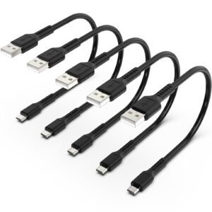 Short Micro USB Cable 1ft [5 Pack] USB 2.0 Micro USB Charging Cable Android Charger Cord for Samsung Galaxy S7 Edge S6 J7 Note 5 LG Kindle Sony PS4 TV Stick Smartphones (Black)