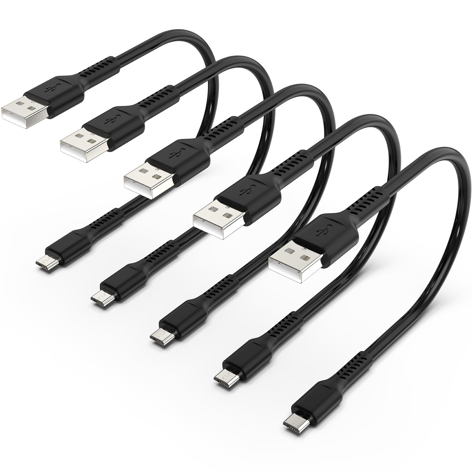 Short Micro USB Cable 1ft [5 Pack] USB 2.0 Micro USB Charging Cable Android Charger Cord for Samsung Galaxy S7 Edge S6 J7 Note 5 LG Kindle Sony PS4 TV Stick Smartphones (Black)