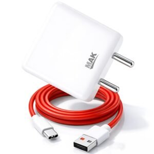 33W Fast Charging Adapter with Red Type C Cable, 4A High Speed Charger for Android Smartphones, USB Wall Charger for Home and Travel Use, White
