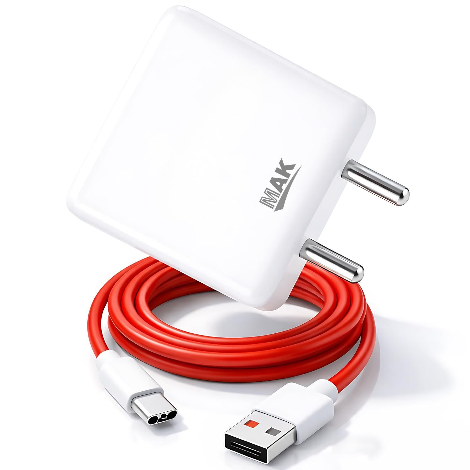 33W Fast Charging Adapter with Red Type C Cable, 4A High Speed Charger for Android Smartphones, USB Wall Charger for Home and Travel Use, White
