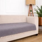 STITCHNEST 3-Layered Quilted Velvet Grey 3 Seater Sofa Cover, Tassel Finish, Sofa Protector Suitable for Kids, Pets and Everyday wear | Airsoft Series