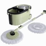 Bonkaso Spin Mop with Stainless Steel Wringer & Big Wheels | 360° Rotating Mop, Adjustable Handle | Easy Floor Cleaning Bucket Set with 2 Microfiber Refills – Mint Green & Black (46 x 26.5 x 23 cm)