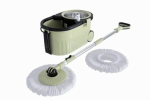 Bonkaso Spin Mop with Stainless Steel Wringer & Big Wheels | 360° Rotating Mop, Adjustable Handle | Easy Floor Cleaning Bucket Set with 2 Microfiber Refills – Mint Green & Black (46 x 26.5 x 23 cm)