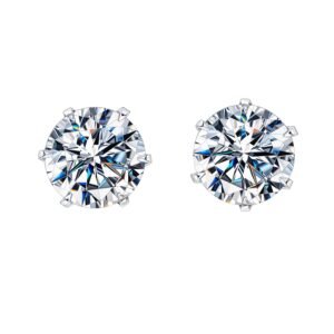 HIGHSPARK 925 Silver Solitaire Stud Earrings | 92.5 Sterling Silver & Round Brilliant Cubic Zirconia Tops for Men Women