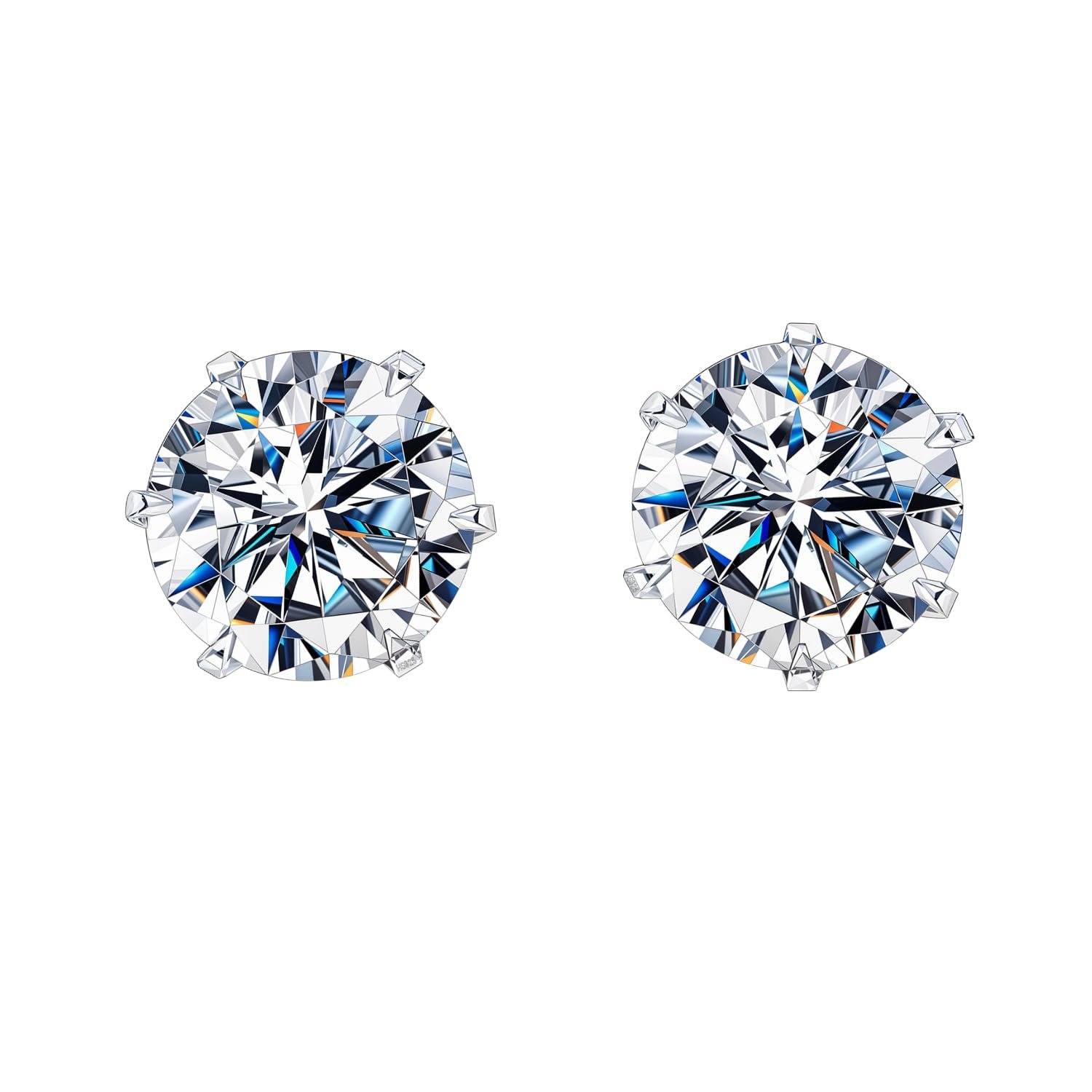 HIGHSPARK 925 Silver Solitaire Stud Earrings | 92.5 Sterling Silver & Round Brilliant Cubic Zirconia Tops for Men Women