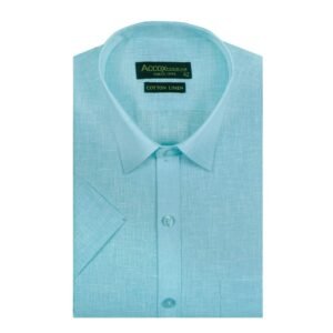 ACCOX Men’s Half Sleeves Formal Regular Fit Cotton Linen Shirt(GO524)(Ocean Blue)