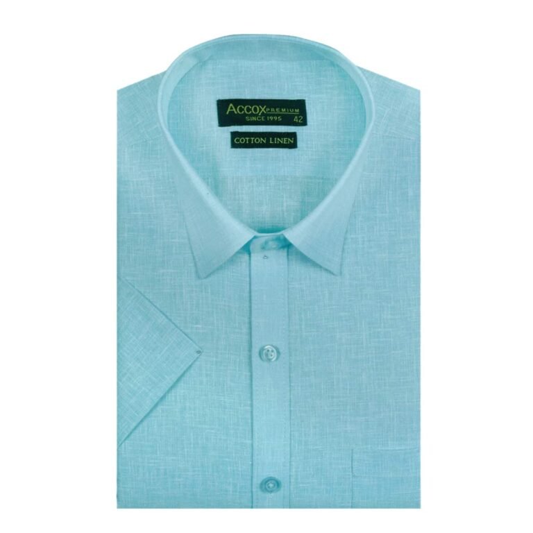 ACCOX Men’s Half Sleeves Formal Regular Fit Cotton Linen Shirt(GO524)(Ocean Blue)