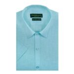 ACCOX Men’s Half Sleeves Formal Regular Fit Cotton Linen Shirt(GO524)(Ocean Blue)