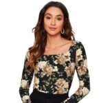 Dream Beauty Fashion Women’s Full Sleeve Square Neck Printed Fitted Tee -23″ Inches (Sania-Top)
