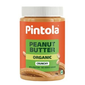 Pintola Organic Unsweetened Peanut Butter Crunchy 1kg – High Protein 30g & 9g Dietary Fiber, Made with Organic Peanuts, No Added Sugar, No Preservatives