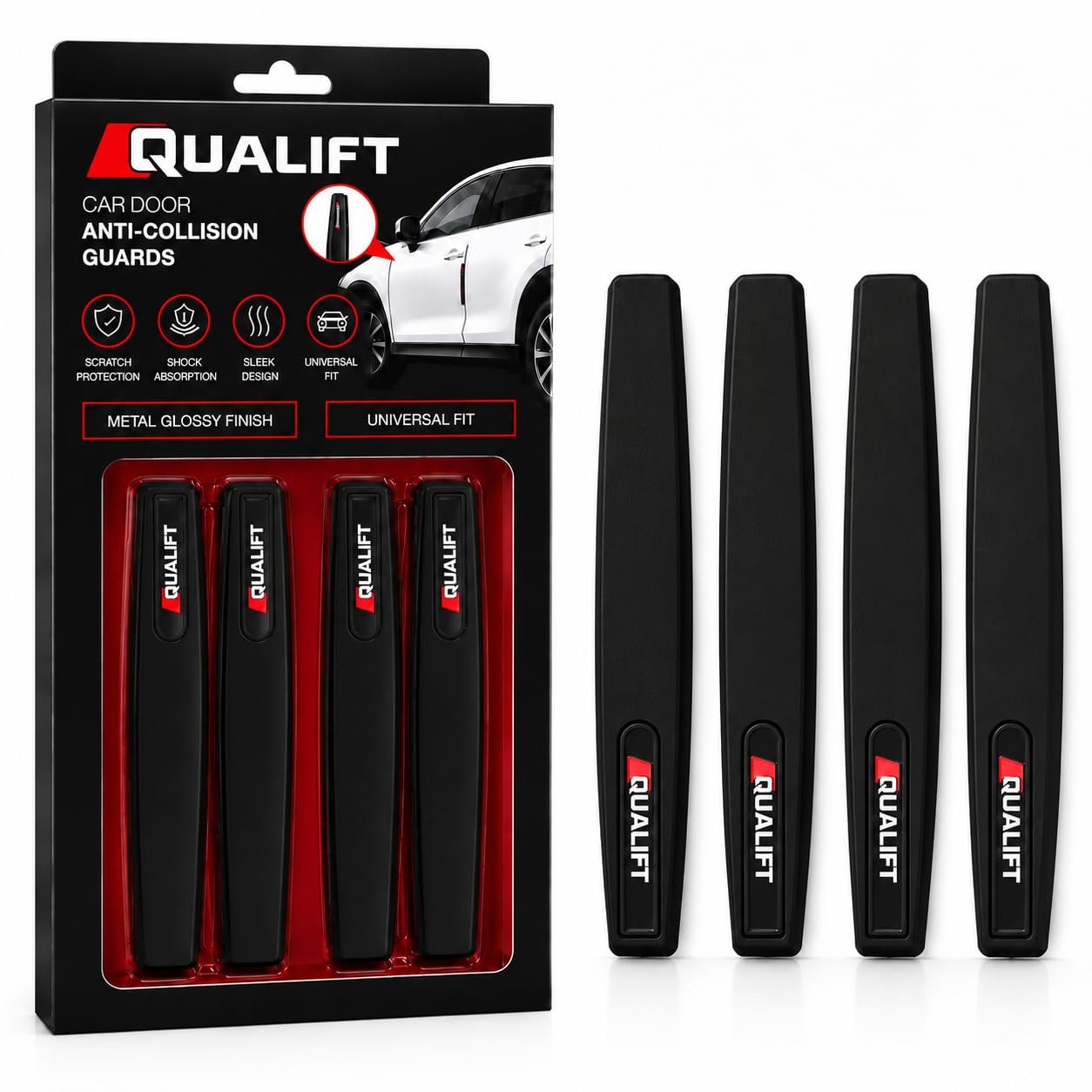 QUALIFT Door Guard for Car, Silicone Door Edge Protector, Black, Set of 4