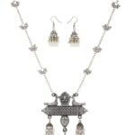 Shining Diva Fashion Latest Stylish Design Fancy Oxidised Silver Afghani Chain Pendant Earrings Necklace Jewellery Set for Women (Silver) (12013s)