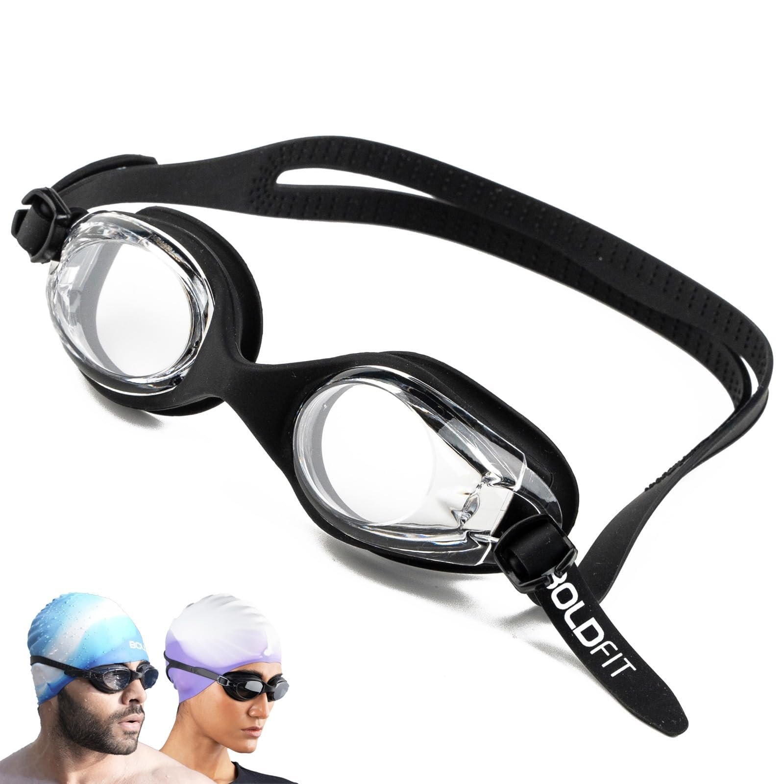 Boldfit Swimming Goggles for Men & Women with Adjustable Strap, Air Tight, for Adults – Black, Silicone, Polycarbonate