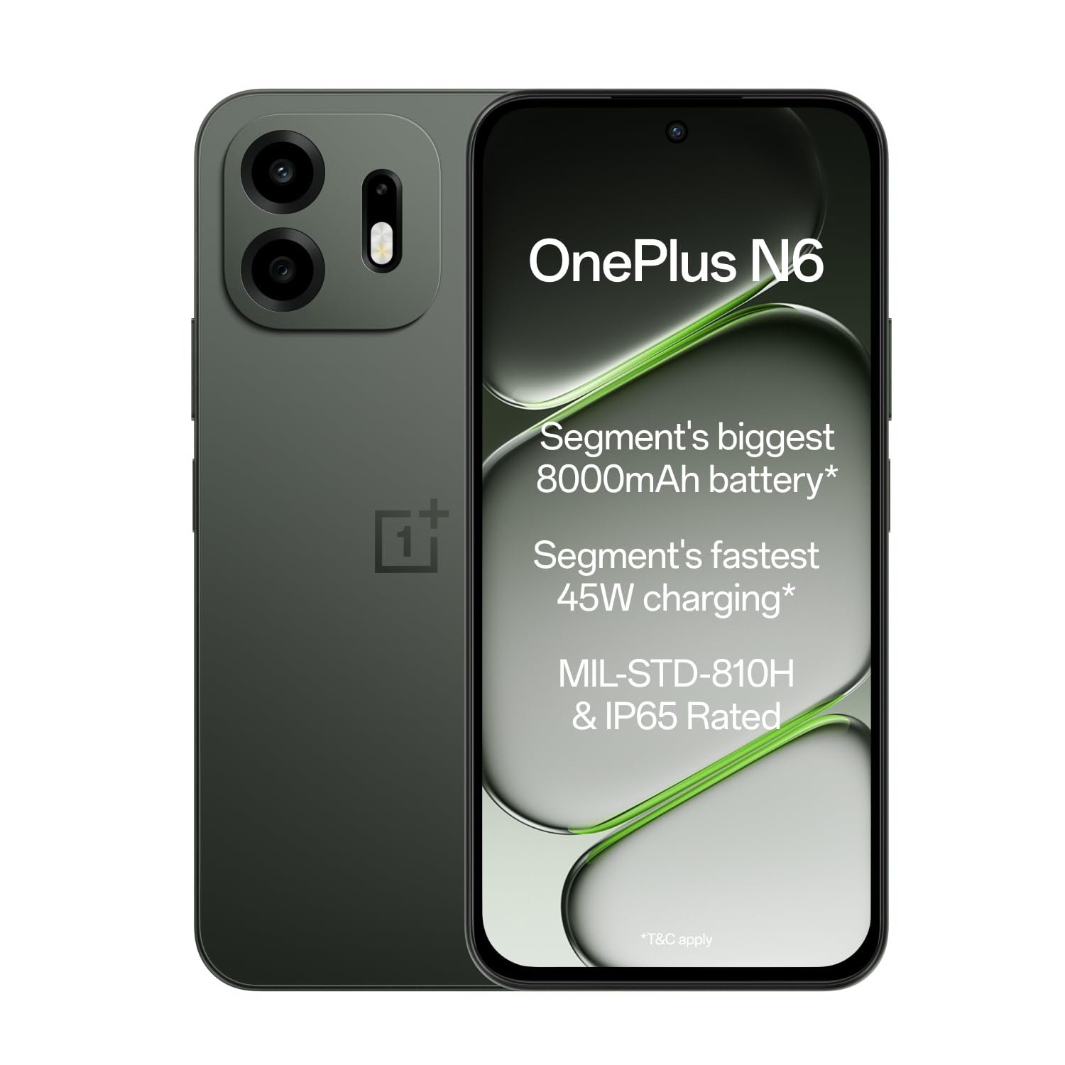 OnePlus N6 | 4GB+128GB | Midnight Green | Segment’s Biggest 8000mAh Battery | Segment’s Fastest 45W Charging | 48-Month Smoothness | Smooth 120Hz Display | 50MP Camera | Military-Grade Durability