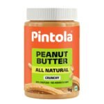 Pintola All Natural Peanut Butter Crunchy 1kg | Unsweetened | 30g Protein, Nut Butter, High in Protein Spread, 100% Pure Roasted peanuts butter