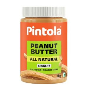 Pintola All Natural Peanut Butter Crunchy 1kg | Unsweetened | 30g Protein, Nut Butter, High in Protein Spread, 100% Pure Roasted peanuts butter