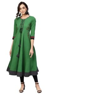 Yash Gallery Womens Cotton Slub Regular Fit Embroidered Anarkali Kurta