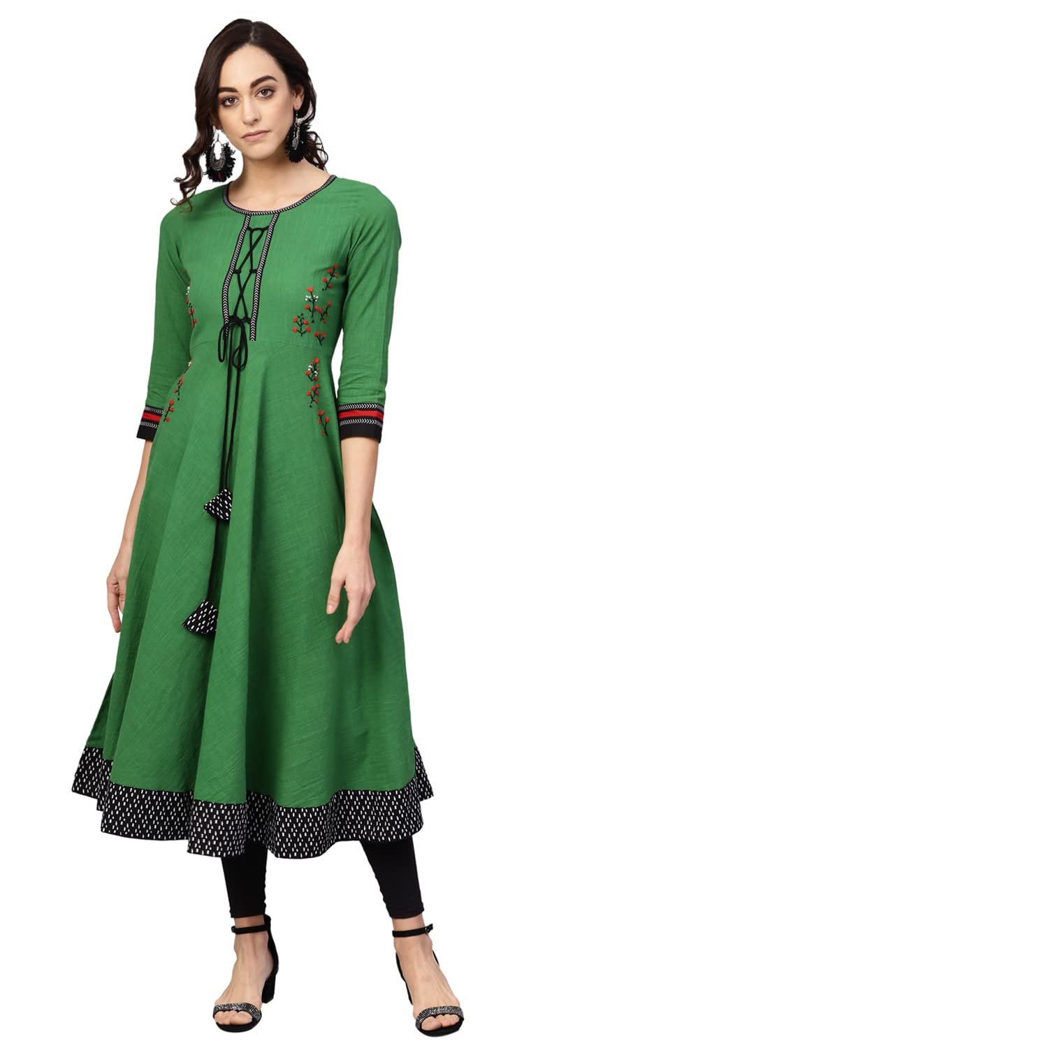 Yash Gallery Womens Cotton Slub Regular Fit Embroidered Anarkali Kurta