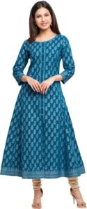 Yash Gallery Women’s Cotton Relaxed Fit Anarkali Plus Size Gold Printed Kurta