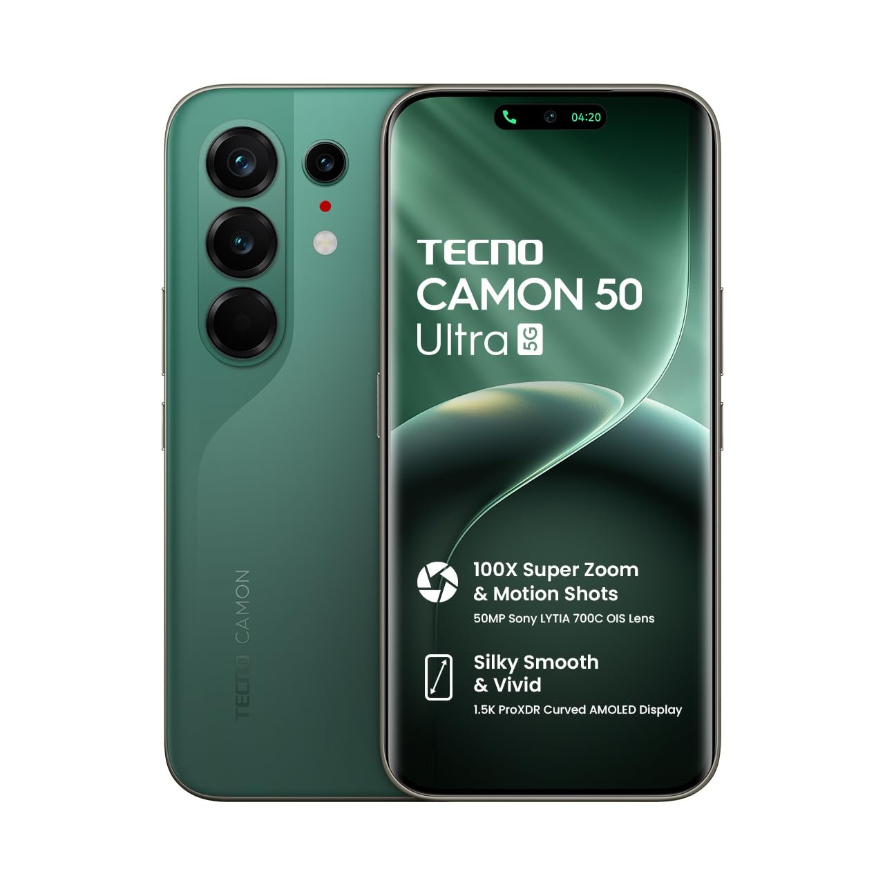 Tecno CAMON 50 Ultra 5G (Cypress Green, 8GB+256GB | 100X Super Zoom & Motion Shots 50MP Sony LYTIA 700C OIS Lens | Silky Smooth & Vivid 1.5K ProXDR Curved AMOLED | Slim & Powerful 7.75mm Slim)