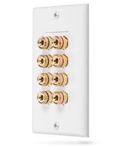 Fosmon (Quad Speaker) Home Theater Wall Plate Gold Plated Copper Banana Binding Post Coupler Type Audio Wall Plate for 4 Speakers (White)