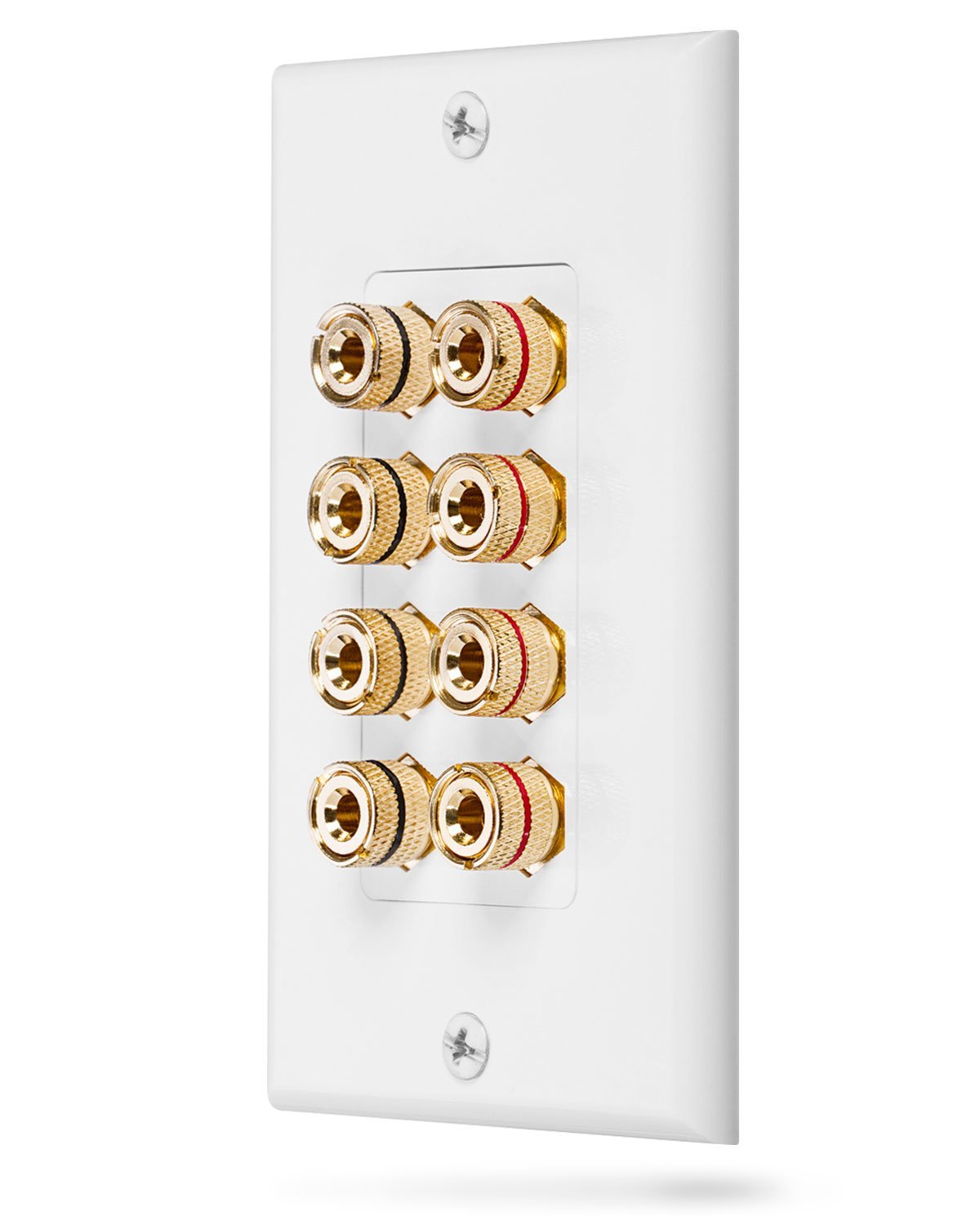 Fosmon (Quad Speaker) Home Theater Wall Plate Gold Plated Copper Banana Binding Post Coupler Type Audio Wall Plate for 4 Speakers (White)