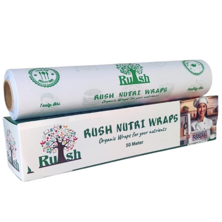 Rush Premium 50 Mtr Nutri Wrap Food Wrapping Paper with Sealing Sticker, Non-Sticky Butter Paper for Roti Use as Parchment for baking cake or roti clothes wrap