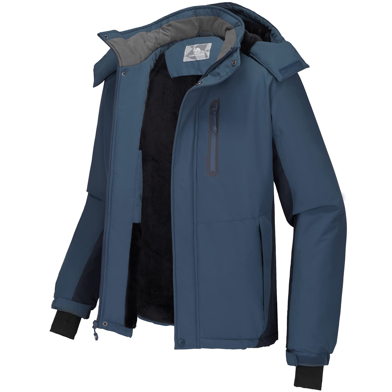 CAMEL CROWN Men’s Mountain Snow Waterproof Ski Jacket Detachable Hood Windproof Fleece Parka Rain Jacket Winter Coat