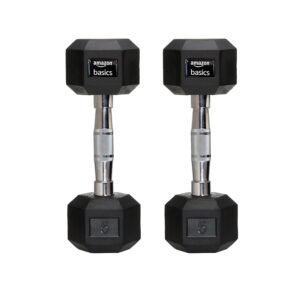 amazon basics Rubber Encased Hex Dumbbell Weight Set Of 2, 5 Kg,Black