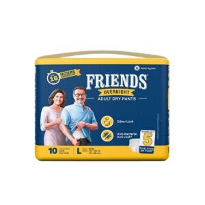 Friends Overnight Adult Diaper L Size Pants | 10 Count (Large) | Waist 30-56 inch | 16 Hrs Protection | Leakproof | Quick & Even Absorption | Unisex | Anti-Rash | Odour Lock | Superior Softness | Elastic Waist & Anti-Bacterial Absorbent Core