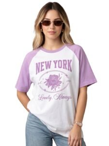 JUNEBERRY® Round Neck Drop Shoulder Round Neck Black & White Graphic Printed Pure Cotton Oversized Baggy Fit Half Sleeve T-Shirt for Women & Girls (Sizes: S to 2XL)