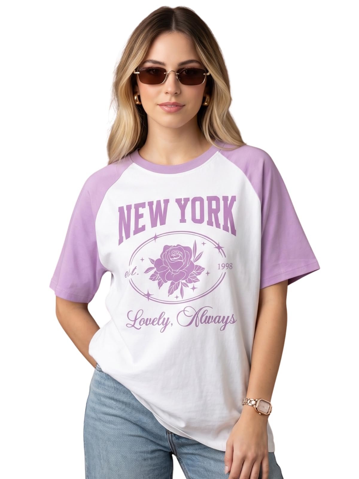 JUNEBERRY® Round Neck Drop Shoulder Round Neck Black & White Graphic Printed Pure Cotton Oversized Baggy Fit Half Sleeve T-Shirt for Women & Girls (Sizes: S to 2XL)