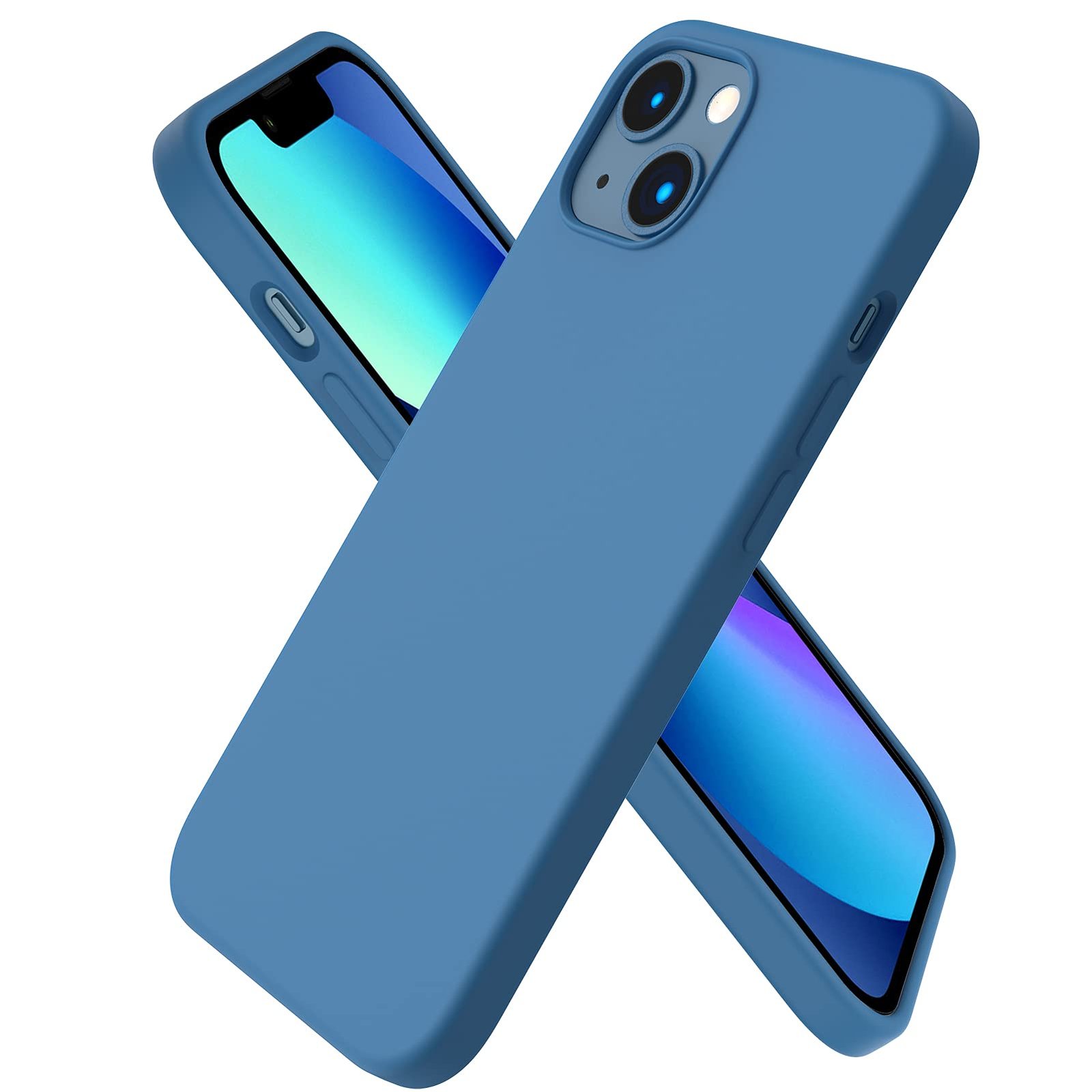 ORNARTO Compatible with iPhone 13 Case 6.1, Slim Liquid Silicone 3 Layers Full Covered Soft Gel Rubber Phone Case Protective Cover 6.1 Inch-Blue