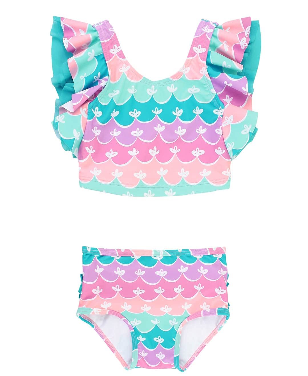 RuffleButts Girls Cropped Peplum Tankini 2 Piece Swimsuit w/Ruffles