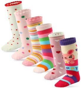 6 Pairs Toddler Girl Knee High Grips Socks, Baby Socks Girl School Socks Anti Slip for Kids