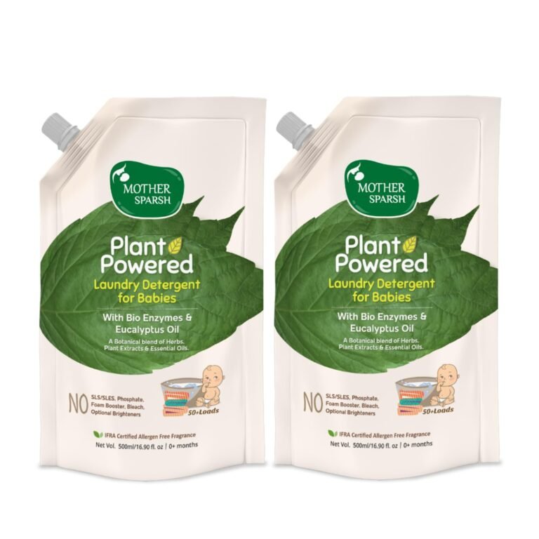Mother Sparsh Baby Laundry Liquid Detergent (Powered by Plants) with Bio – Enzymes and Eucalyptus Oil – 500ML X 2