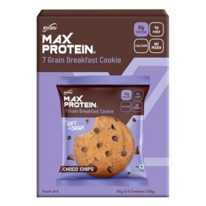 RiteBite Max Protein Choco Chips Cookies with 10g Protein, 4g Fiber | No Maida, GMO Free, No Preservatives 7 Grain Breakfast Cookies, 55g (Pack of 6)
