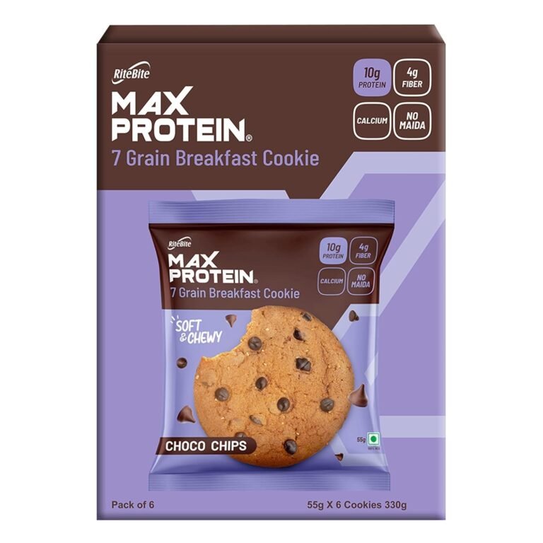 RiteBite Max Protein Choco Chips Cookies with 10g Protein, 4g Fiber | No Maida, GMO Free, No Preservatives 7 Grain Breakfast Cookies, 55g (Pack of 6)