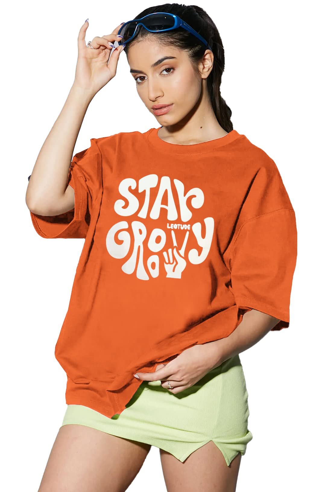 LEOTUDE Womens Oversized Round Neck Cottonblend Half Sleeve T-Shirts