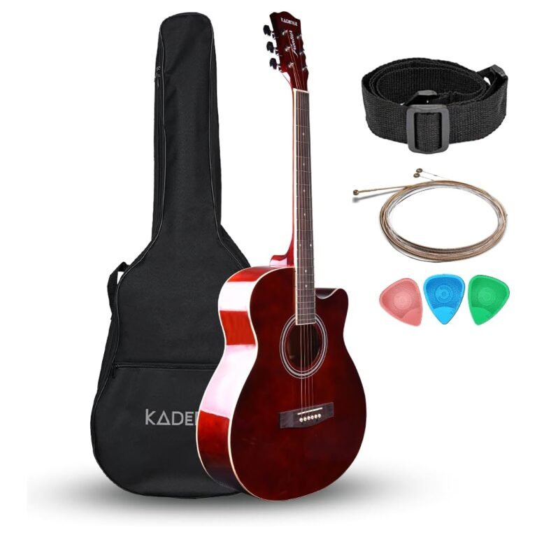 Kadence FNTR-BRN Frontier 40″ Acoustic Guitar | Grand Auditorium Cutaway | Comes with Bag, Set Of Strings, Strap, Picks | Includes Learning Course | Wine Red
