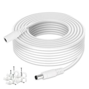 Power Extension Cable 33ft 2.1mm x 5.5mm Compatible with 12V DC Adapter Cord for CCTV Security Camera IP Camera Standalone DVR (33ft, DC5.5mm Plug White)